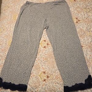 Soma Gray Pajama Pants with Navy Lace Trim- Large